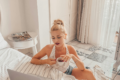 Young woman working from home.