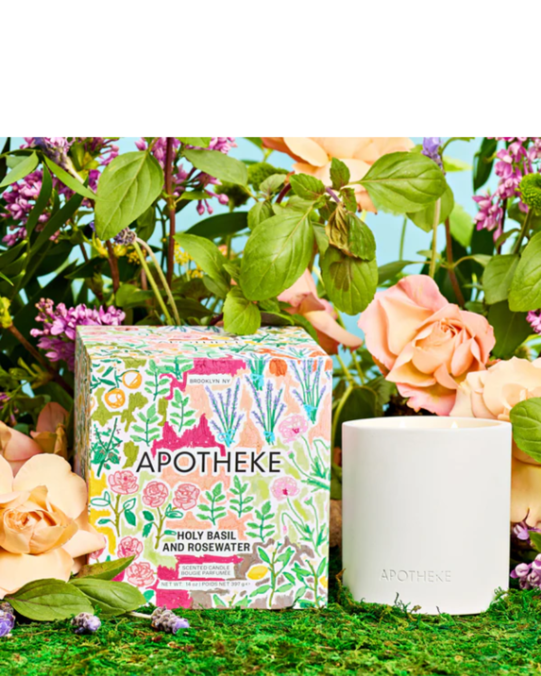 Apotheke Holy Basil and Rosewater 2-Wick Concrete Candle, perfect for a grounding routine.