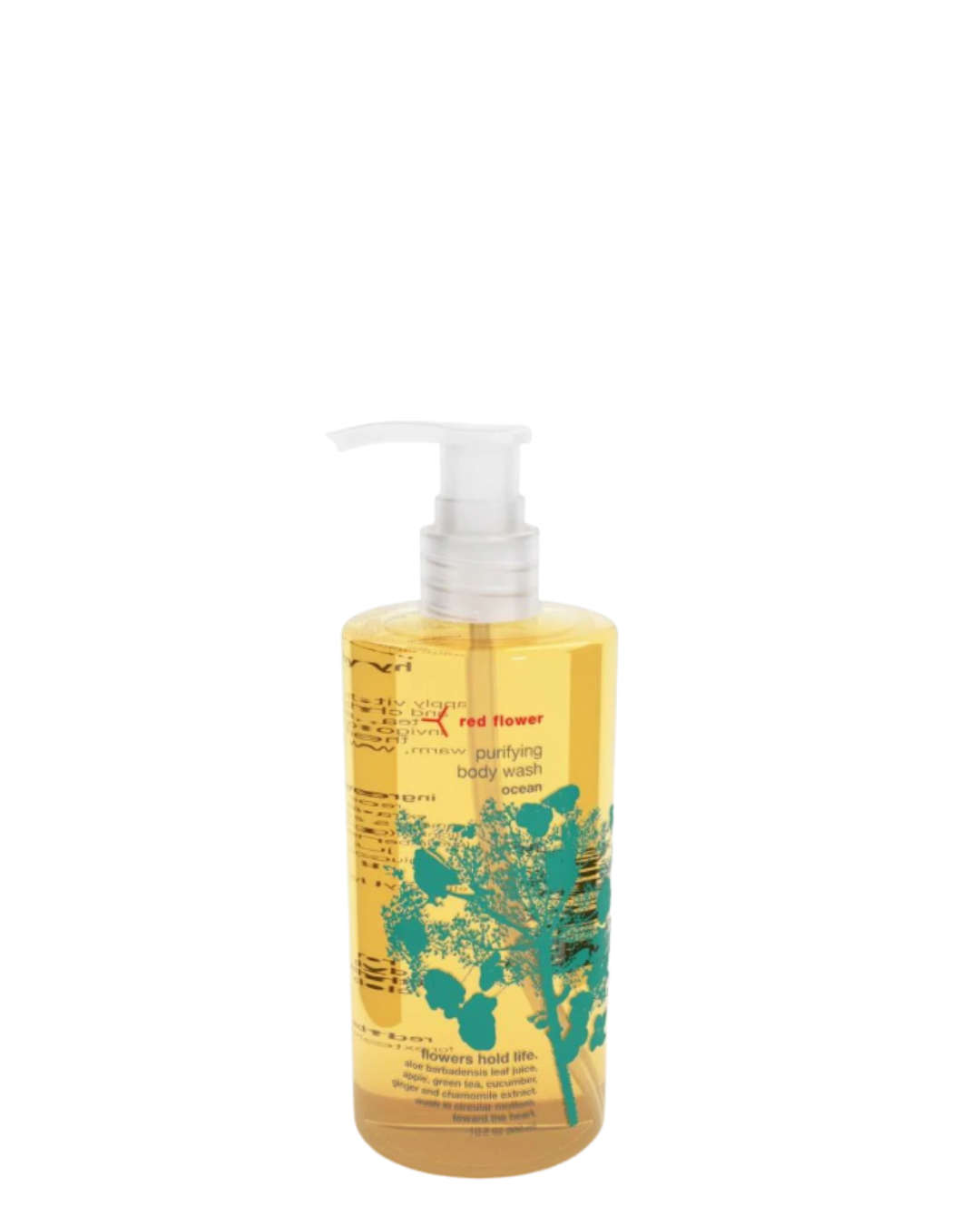 Red Flower body wash bottle featured in a restorative beauty ritual