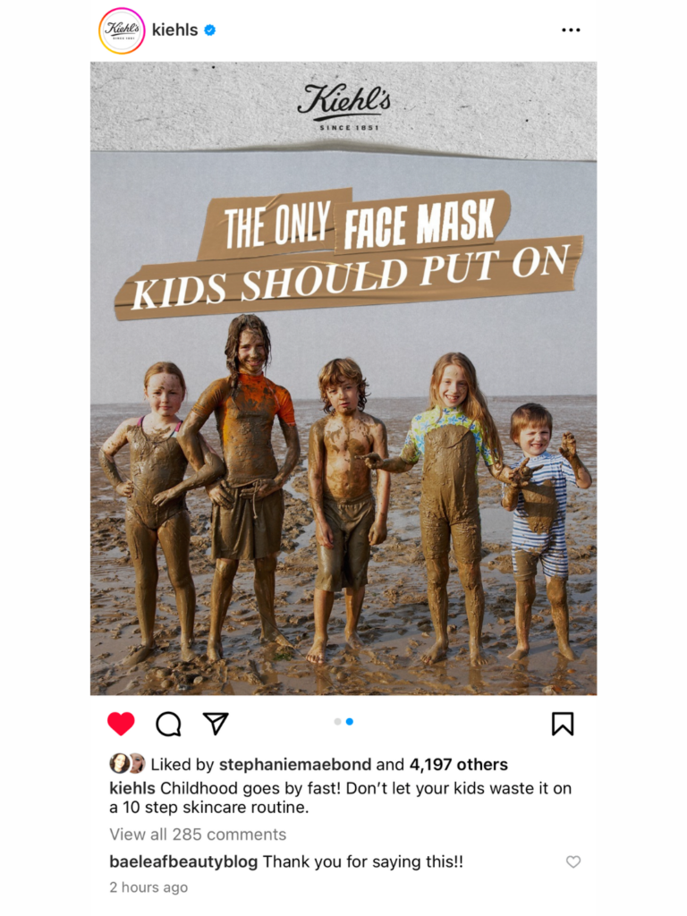 Kiehls campaign combating against Drunk Elephant targeting kids for skincare.