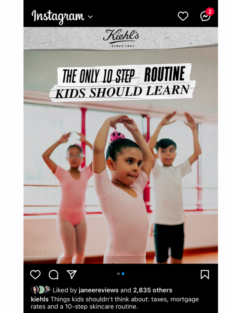 Kiehls campaign combating against Drunk Elephant targeting kids for skincare.