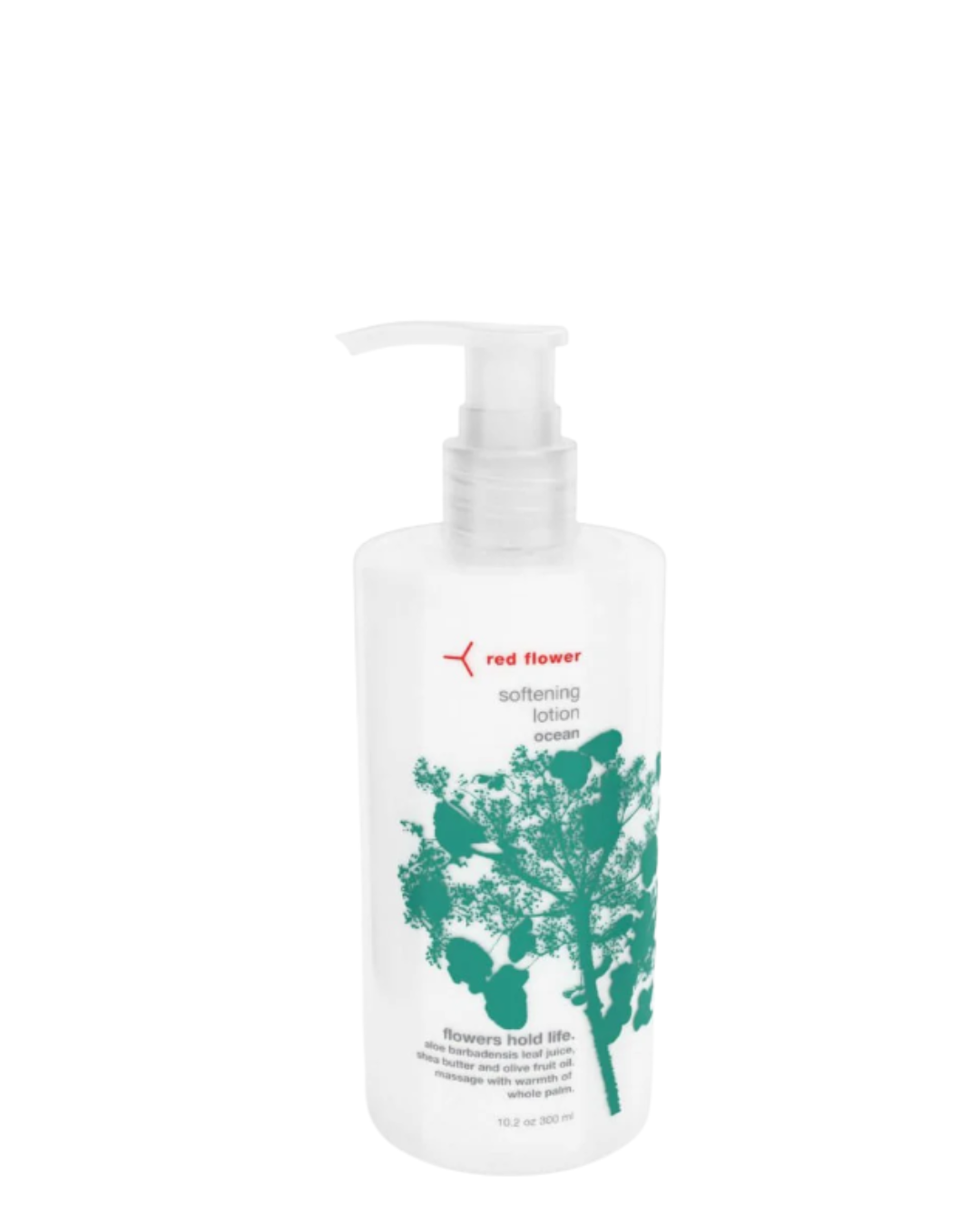 Red Flower body lotion bottle formulated with botanical ingredients for skin hydration and renewal.