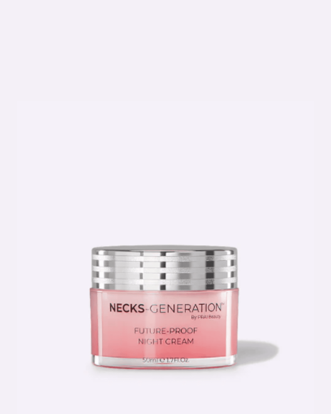 PRAI Beauty Necks-Generation Future-Proof Night Cream on a flat white surface with subtle shadow, white background.