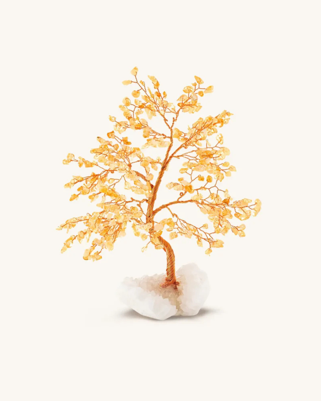 Karma & Luck Positive Energy Citrine Feng Shui Tree wrapped in copper wire on agate base for home energy rituals