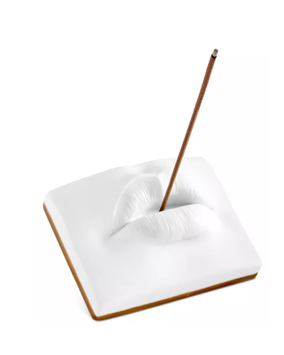 L’Objet Smoking Lips incense holder in white porcelain with gold-toned brass, styled to invite positivity into your home