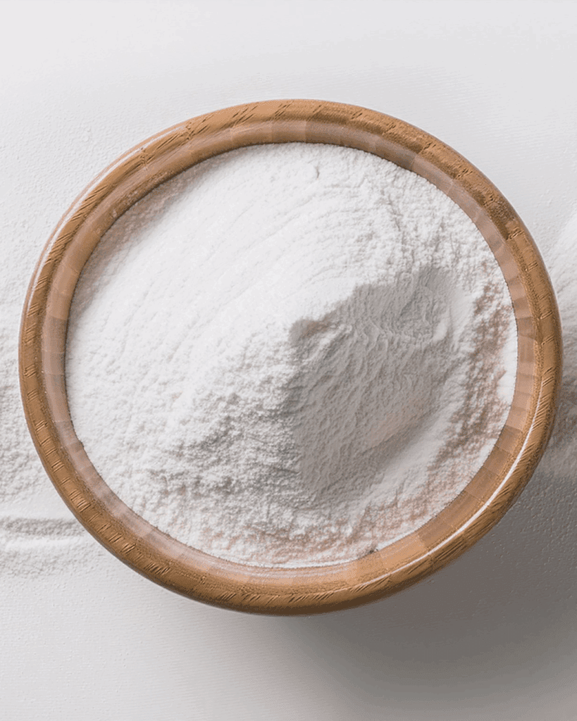 zinc oxide in a wooden bowl
