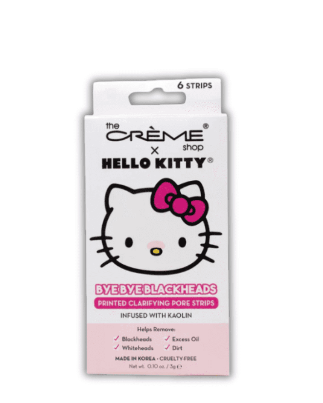 The Creme Shop Sanrio & Hello Kitty Bye-Bye Blackheads nose strips product bottle on a clean white background.