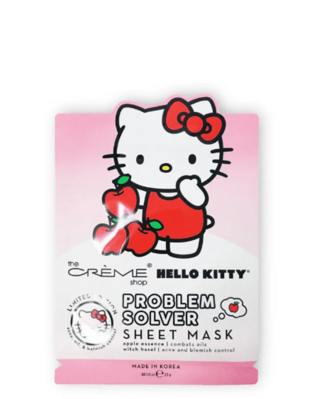 The Creme Shop Sanrio Hello Kitty Problem Solver Sheet Mask packaging displayed against a clean white background.