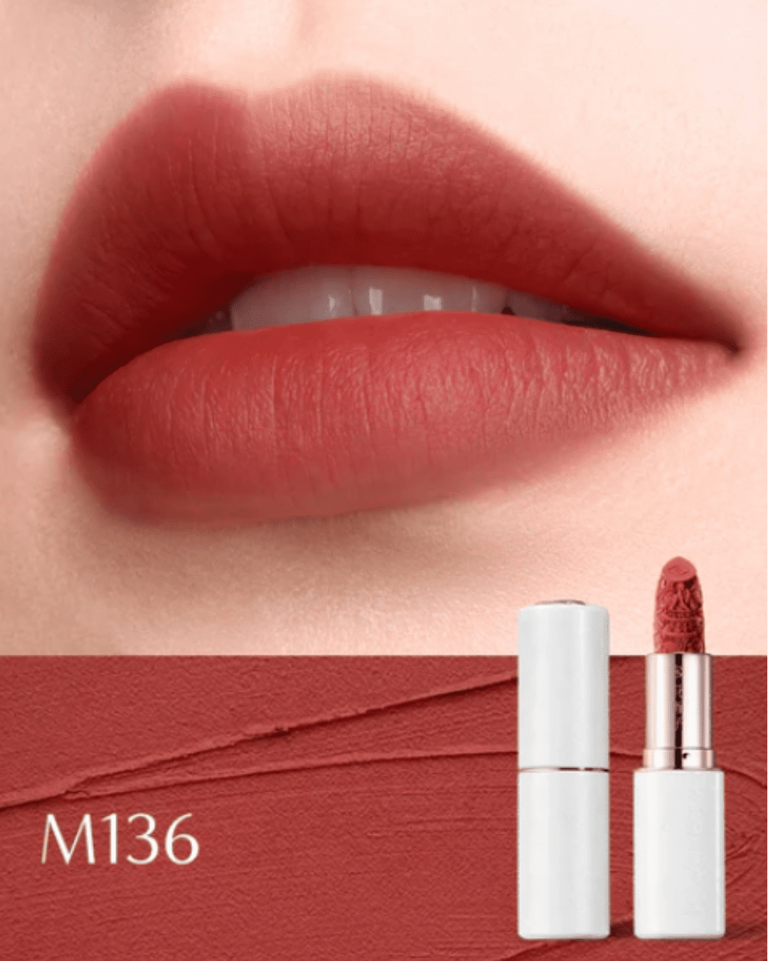 Florasis lipstick M136 Maple Red swatched on lips