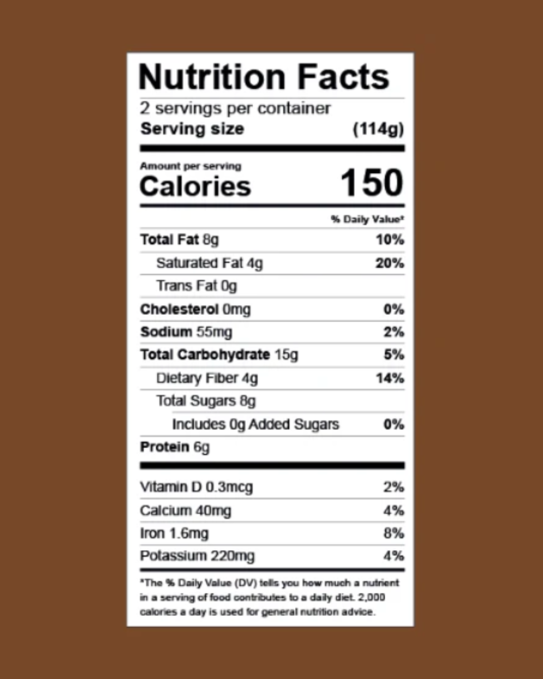 Nutrition facts label for SmoothieBox Morning Cocoa smoothie blend on a cocoa-colored background, showing calories, protein, and antioxidant benefits as a part of a nourishing self-love practice.