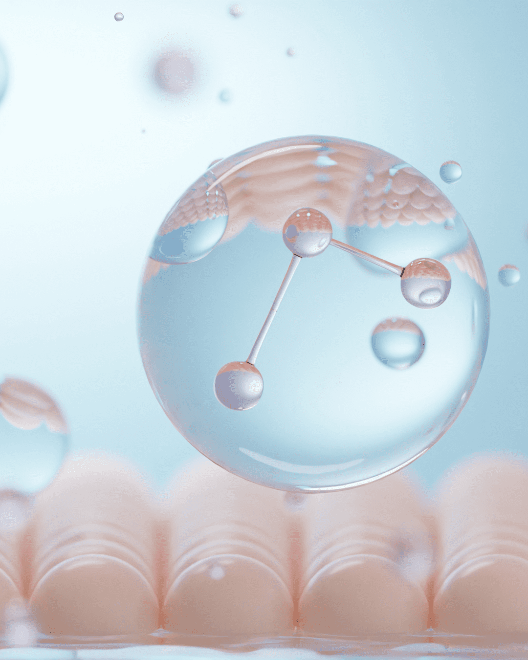 Hydrolyzed Collagen molecule illustration showing absorption into skin layers for To Go Spa Third Eye Mask.