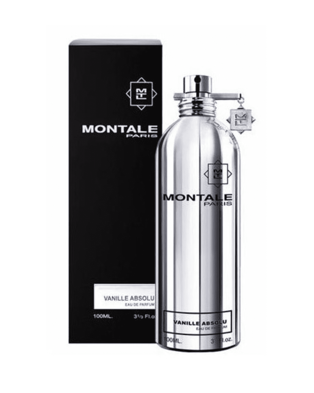 Vanille Absolu by Montale Paris Perfume bottle displayed beside its black and white packaging, showcasing one of the most sophisticated cupcake-inspired perfumes.