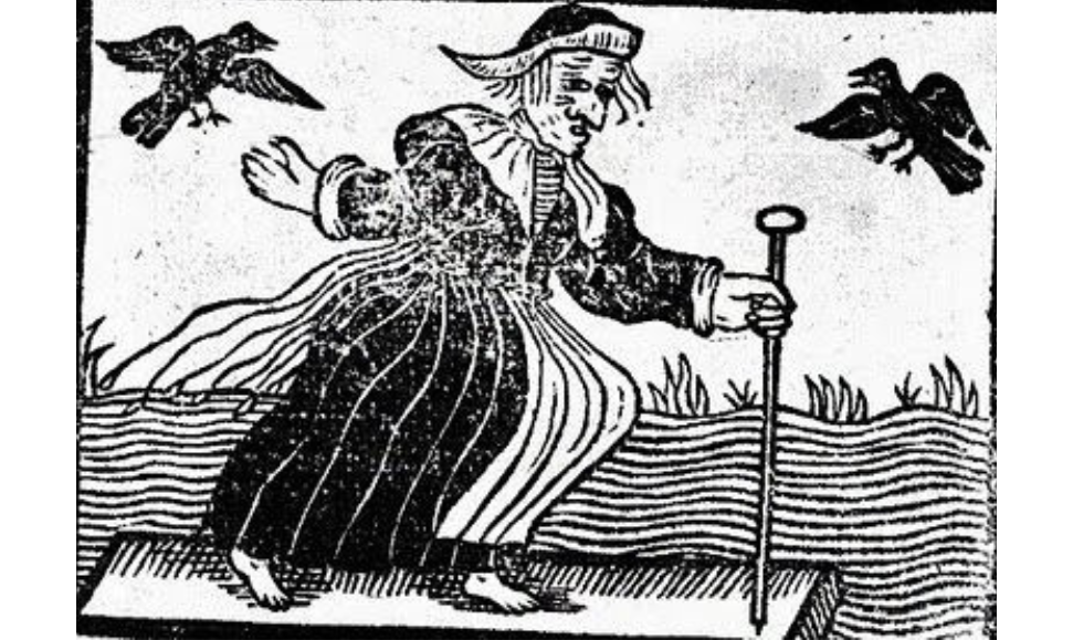 Artistic rendering of Agnes Sampson, a midwife and healer accused in the 1591 North Berwick witch trials.