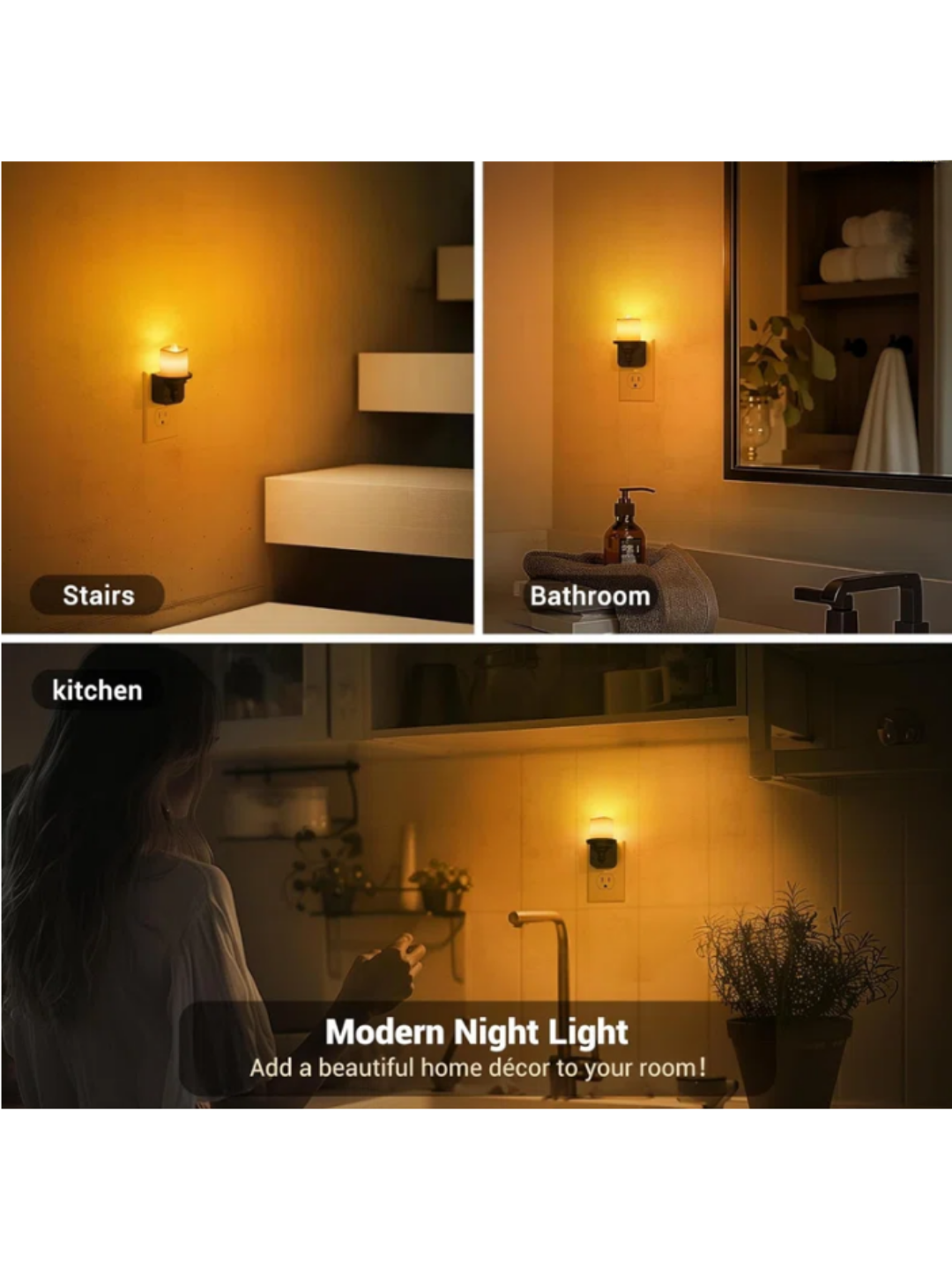 A night light shaped like a candle for soft lighting in the bathroom.