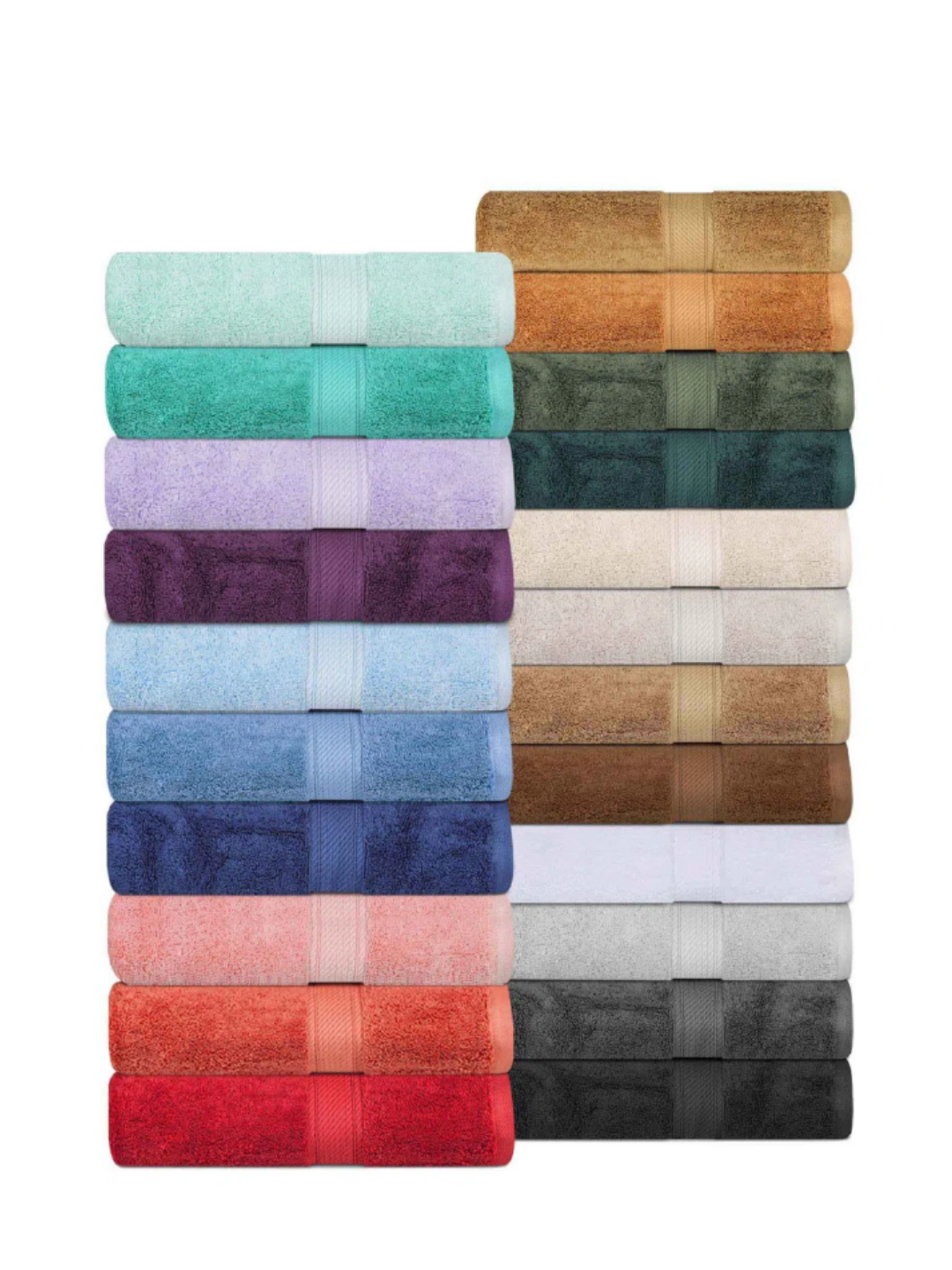 Hokku Designs Donlad Certified Egyptian Cotton 800 GSM Heavyweight Plush Solid Luxury Bath Towel shown in a stacked variation of colors.