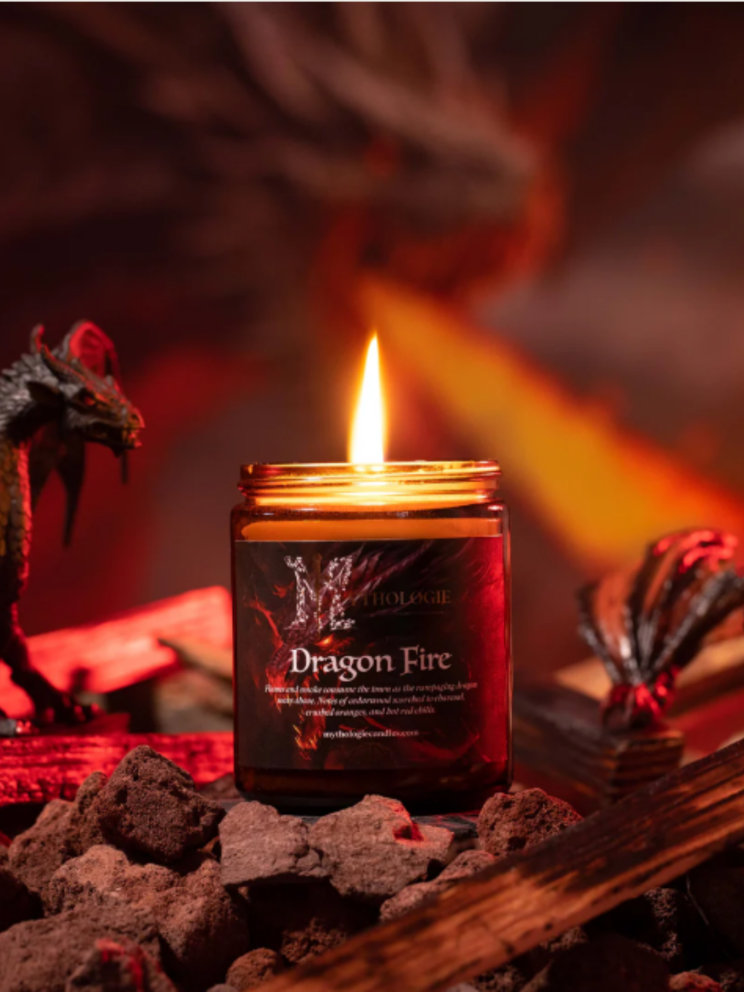 Dragon Fire candle by Mythologie Candles with dramatic dragon sculpture, perfect for Glamlite Lord of the Rings fans who love immersive fantasy atmosphere.